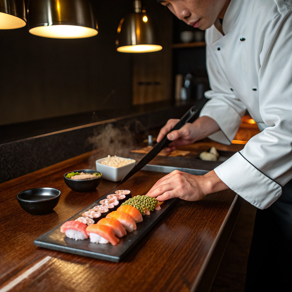Chef's precision knife work on premium fish