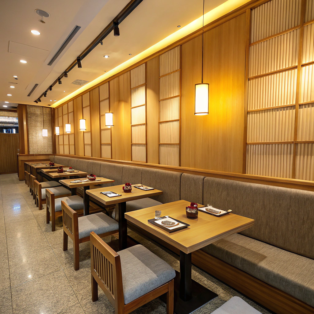 Dark wood textures of the sushi bar